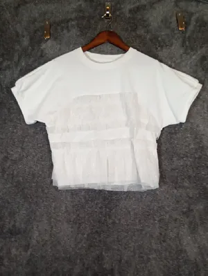 Maeve Short Sleeve Smocked Ruffled Sweatshirt Boxy Balletcore Fairy Cottage XxS thumbnail 3