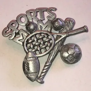 REM Silver Tone Multi-Sport Pin Brooch - Tennis, Baseball, Football, Soccer thumbnail 3