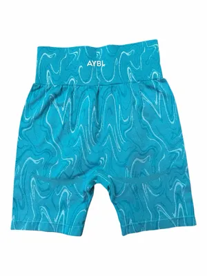 AYBL Teal Marbled High-Waist Bike Shorts thumbnail 3