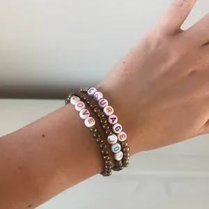 Set of 3 Gold Lettered Beaded Bracelets – Joy, Courage, Love thumbnail 1