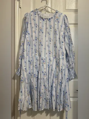 Sugarlips Light Blue Floral Long-Sleeve Tie-Waist Mini Dress thumbnail 4