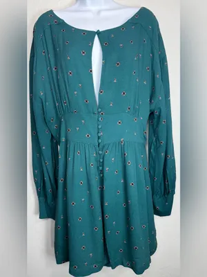 Free People Love Grows Teal Long-Sleeve Romper Size Large thumbnail 4