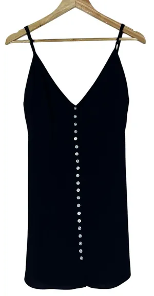 Urban Outfitters Button Front Solid Mini Dress Black 90s Style Cross Back Size M thumbnail 1