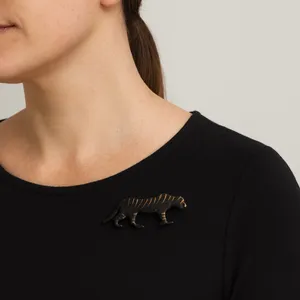 Vintage Tiger Panther Pin Brooch for shirt or scarf. Black Gold thumbnail 2