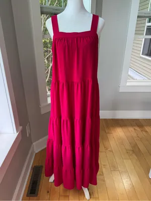 Max Studio Red Tiered Maxi Dress Size Small thumbnail 10