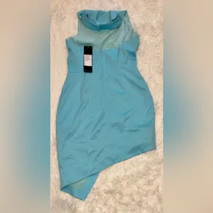 NEW Elliatt Camo Asymmetrical Halter Mini Dress in Aquamarine Sz M thumbnail 6