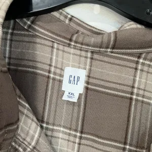 GAP Brown Plaid Cropped Flannel Button Down Shirt XXL Soft Casual‎ Fall thumbnail 5