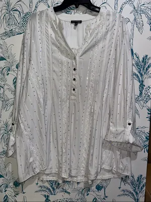 Ava & Grace White Sequined Henley Peasant Tunic thumbnail 1