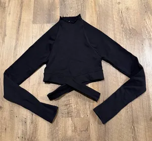 Free People Movement Women's Black Long-Sleeve Cropped Wrap Top M/L thumbnail 1