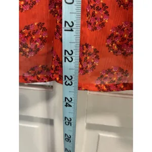 Old Navy Blouse Size‎ XS Orange/Purple Floral Tie/Smocked Neck 1/2 Puff Sl Sheer thumbnail 6