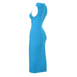 House of CB‎ Klara Cornflower Blue Bandage Midi Dress Cut Out Mock Neck Small thumbnail 3
