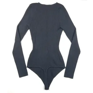Abercrombie & Fitch Black Ribbed Square Neck Long Sleeve Bodysuit Small EUC thumbnail 3