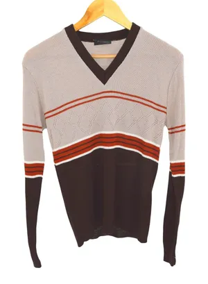 Hands On V Neck‎ Sweater Long Sleeve Stripe Pattern Size M Gray Size M thumbnail 1