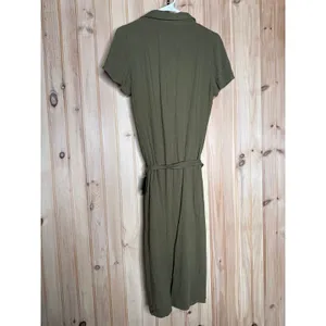 NWT Lulus Italian Summer Olive Green Linen Button-Up Short Sleeve Dress Size M thumbnail 5