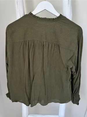 LOFT Olive Green Ruffled Collar Button-Front Blouse thumbnail 2