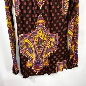 Lucky Brand XS Top VTG Y2K Hippie Paisley Smocked Brown Lotus Grunge Boho‎ 1309 thumbnail 9