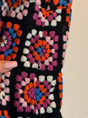 Anthropologie Granny Square Black Multi Crochet-Pattern Midi Dress Embroidered thumbnail 11