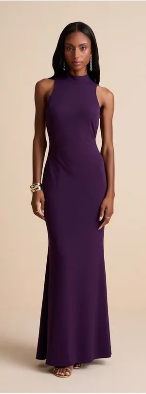 Lulus Damaris Dark Purple Mock Neck Backless Maxi Dress thumbnail 1