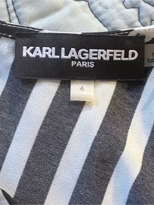💥Karl Lagerfeld Paris Black White Striped Asymmetrical Midi Dress Sz 4💛 thumbnail 8