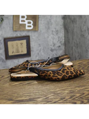 NEW A New Day London Lace Slingback Bow Flats 94303556 Cheetah Brown Multi 7.5M thumbnail 7