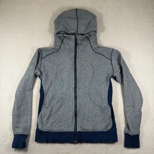 Lululemon Scuba Hoodie Full Zip‎ Heathered Blue Navy Thumbholes Size 8 thumbnail 1