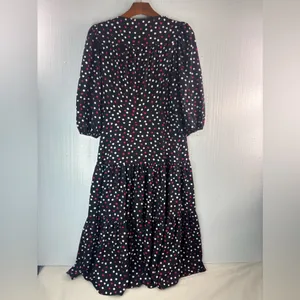Kate Spade L Drop Waist Wrap Black and Pink Polka Dot Dress thumbnail 6