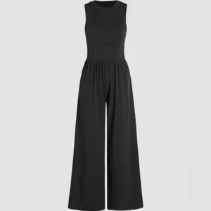 CIDER Solid Wide Leg Corset Rib Jumpsuit Black Minimalist Chic Vibe Size Large thumbnail 7