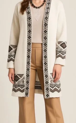 Rachel Zoe Cream Knit Southwestern Boho Long Cardigan Sm whimsi Aztec cozy western sweater‎ thumbnail 1