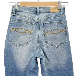 Abercrombie & Fitch A&F Mom Jean Button Fly Crop Medium Wash Raw Hem Size 25 | 0 thumbnail 5