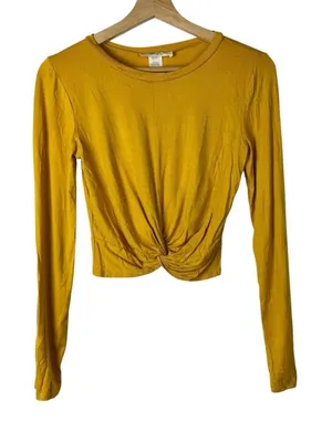 Boutique Gaze Golden Yellow Twist Front Crop Long Sleeve‎ Top S thumbnail 1