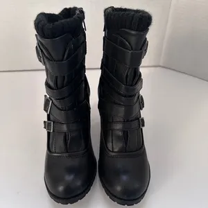 Call It Spring Boots Womens Ankle Booties Black Leather Block Heels thumbnail 2