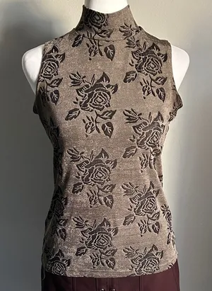 Baranda Vintage Shimmer Floral Sleeveless Mock Neck Top thumbnail 1