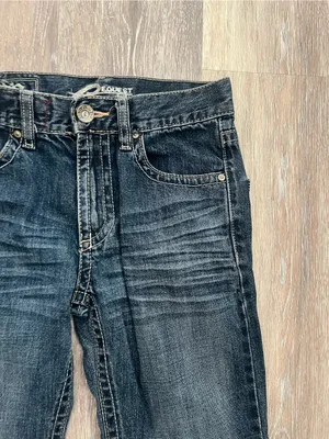 Request Jeans Girls 12 Y2K Dark Wash Distressed Straight Leg Embroidered Denim thumbnail 6