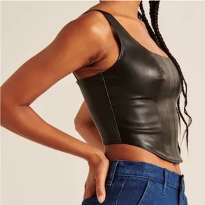 Abercrombie and Fitch Vegan Leather Corset Scoopneck Top in Black Size XS thumbnail 2