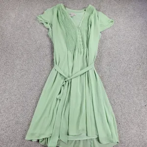 CB established 1962 Womens Dress 14 Green V-Neck Pleated Front Tie Waist Flowy thumbnail 2