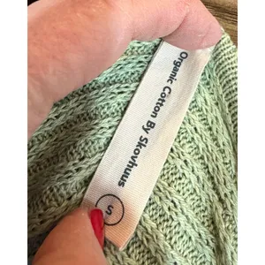 Organic Cotton by Skovhuus Green Knit Sweater Ribbed Pullover Pocket Detail‎ S thumbnail 3