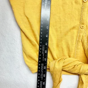 Max Studio Tie Front Ruffle Sleeve Top Women L Yellow Button Up Slub Knit Size L thumbnail 5