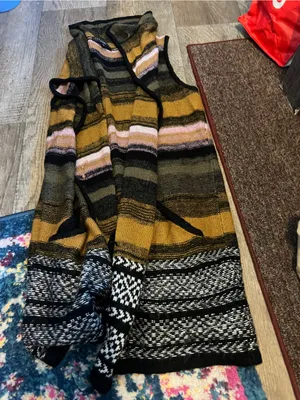 Sanctuary Striped Knit Open-Front Sweater Vest in Mustard and Black thumbnail 2