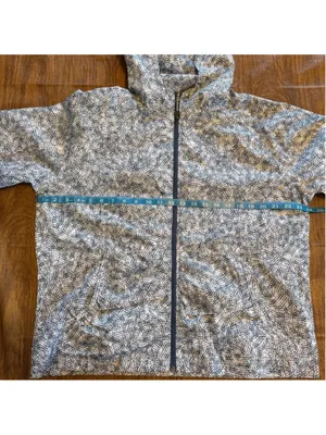 Hannah Windbreaker Jacket Size L Blue White Geometric Print Mesh Lined Packable thumbnail 8