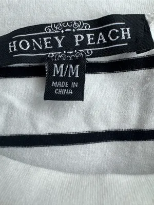 Honey Peach Striped Crewneck Tee - Black & White thumbnail 5