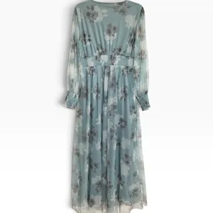 NWT Baltic Born Layla Tulle Maxi Long Sleeve V-Neck Dress Light Blue Floral XL thumbnail 4