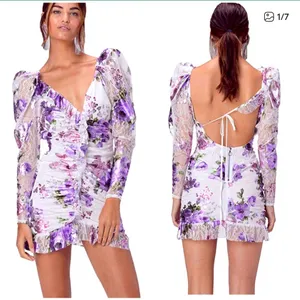 For Love & Lemons - Wildflower Foil Lace Mini Dress in Lavender ,‎ size Small thumbnail 2