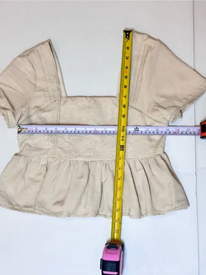 Midnight sky Cream Linen Blend Eyelet Peplum Top S Square Neck Cottagecore Coquette Prairie thumbnail 12