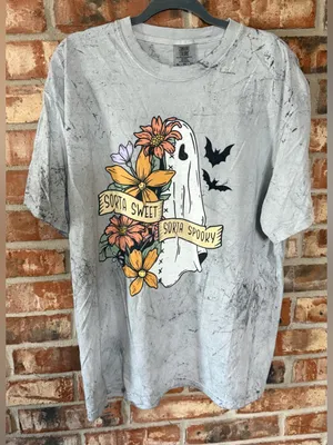 Comfort Colors Smoke Colorblast Graphic Tee with Ghost & Floral Print thumbnail 1