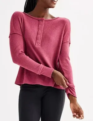SO mauze cozy thermal waffle knit Henley xs thumbnail 1