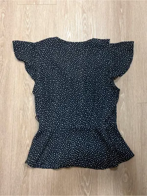 Banana Republic Navy Printed Ruffle Wrap Top thumbnail 5