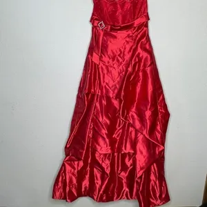 Vintage Strapless Formal Dress‎ Red Size L thumbnail 8