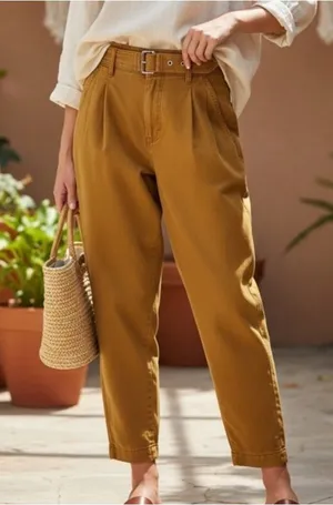 Free People High Waist‎ Belted Pants Women's 2 Tan Boho Chic thumbnail 1