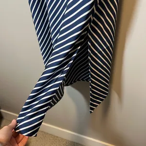 J. Crew Navy White Diagonal Stripe Satin Midi Skirt Elastic Waist Nautical Large thumbnail 4