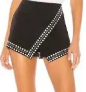 NBD X NAVEN Black Silver Rivet Trim Short Skort Skirt XS thumbnail 1